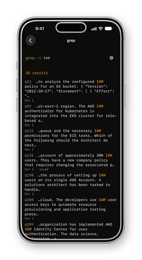 Search results for IAM across an exam's question bank, 48 matches